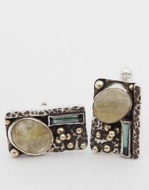 Organic Forms Tourmaline/Rutilated Quartz Cufflinks