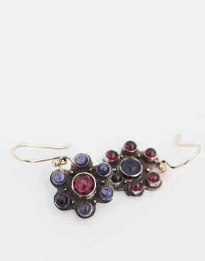 Garden of Earthly Delights Iolite/Garnet Flower Earrings