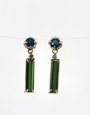 Blue/Green Tourmaline/ Blue Diamond Earrings