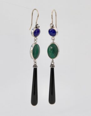 Long Lapis/Malachite/Onyx/Dia. Earrings
